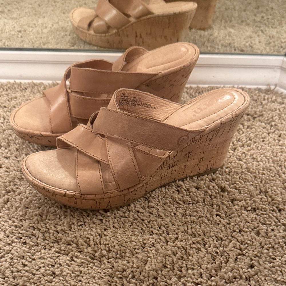 Born Tan Leather Wedge Sandals